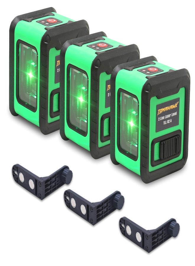 TOMAHAWK® TLL 02 - Compact 2 Green Line Laser Level - 98ft Green Cross Self-Levelling Laser Line for Construction with 360° Vertical/Horizontal Magnetic Base, Adjustable Brightness, Pack of 3 - Image 1